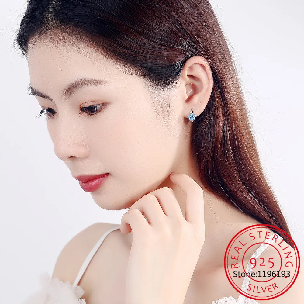 Chic 925 Sterling Silver Zircon Hoop Earrings by SMTCAT - Trendy Animal-Inspired Fine Jewelry