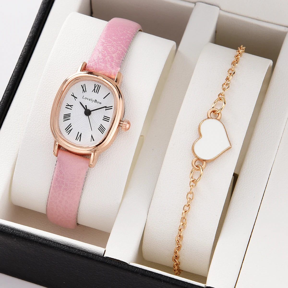 Elegance Duo: Chic Women's Quartz Watch and Bracelet Set - Luxurious Leather Style
