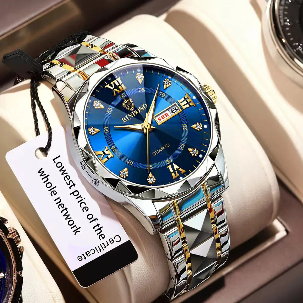 Elite TimeMaster: Premium Stainless Steel Quartz - Waterproof Date & Week Fashion Wristwatch