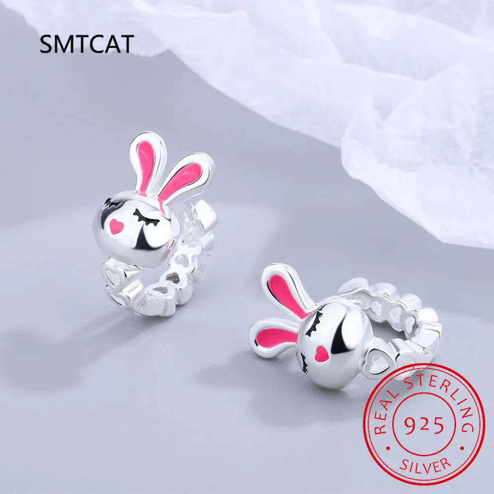 Baby Princess 925 Silver Heart Ear Buckles Rabbit Hoop Earring - Cute Girl's Jewelry