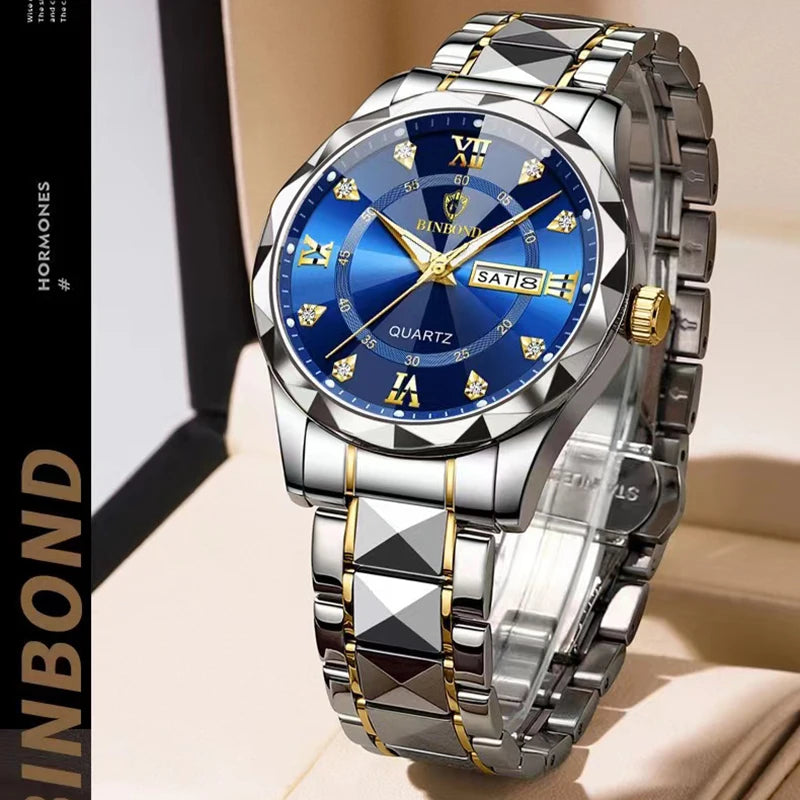 Elite TimeMaster: Premium Stainless Steel Quartz - Waterproof Date & Week Fashion Wristwatch