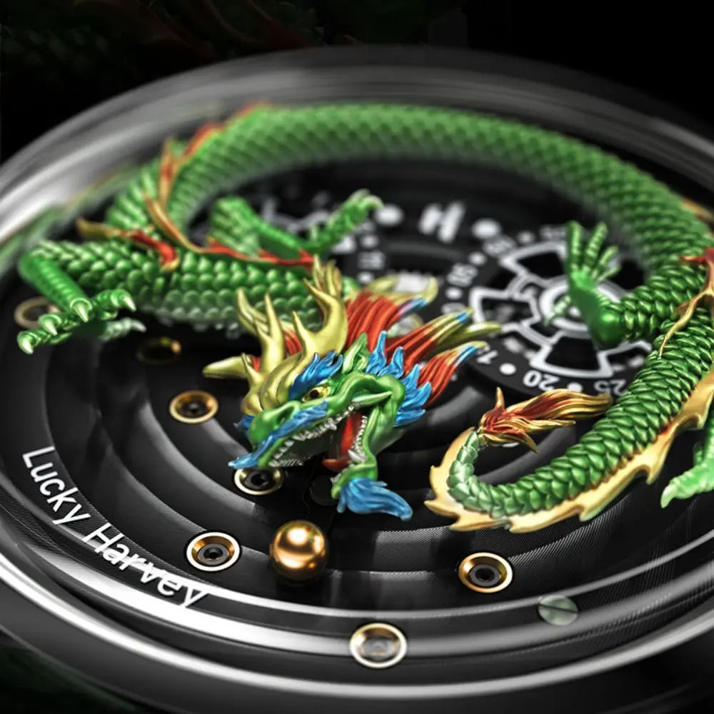 Treasures Chinese Dragon: Sapphire Depths 3D Engraved Complex Automatic Timepiece - Waterproof Elegance Unleashed