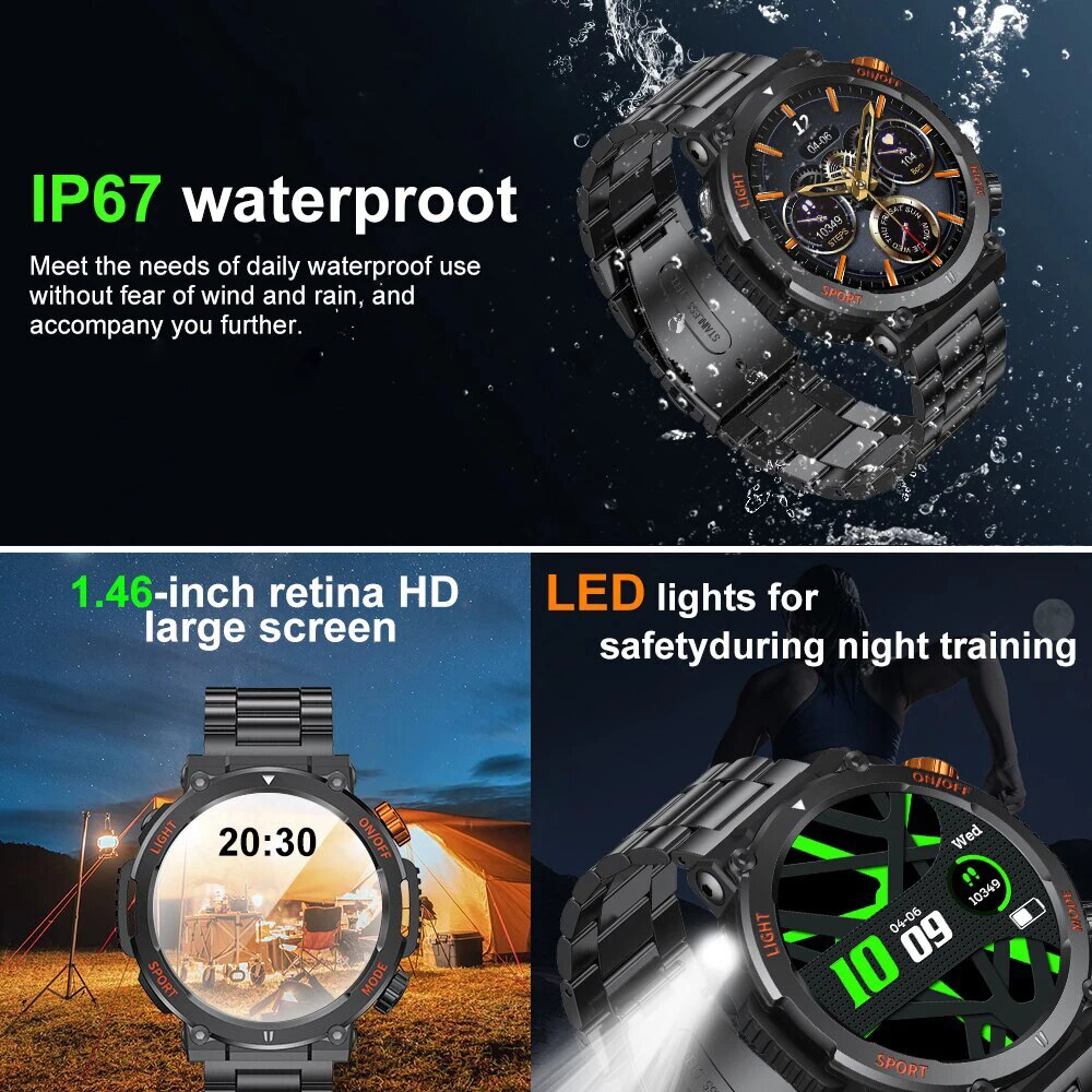 TreasureTech 2023: Men's Outdoor Smartwatch - 1.46" Display, Heart Rate & Sleep Tracker, 100+ Sports Modes & Compass